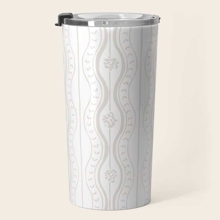 Wavy lines and tiny blooms - natural soft beige mushroom tones pattern Travel Mug Gallery Image 3