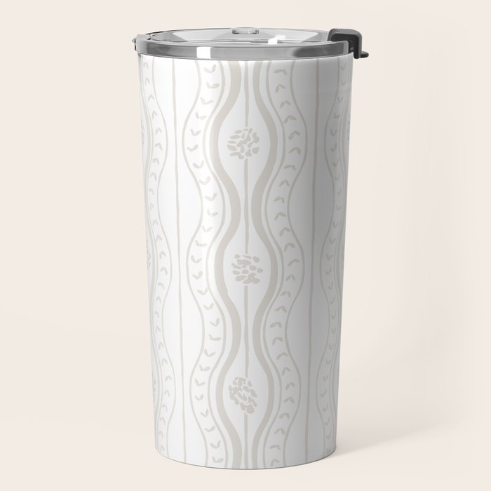 Wavy lines and tiny blooms - natural soft beige mushroom tones pattern Travel Mug Gallery Image 2