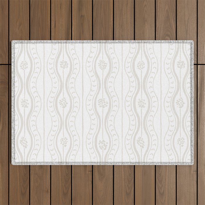 Wavy lines and tiny blooms - natural soft beige mushroom tones pattern Outdoor Rug Gallery Image 1