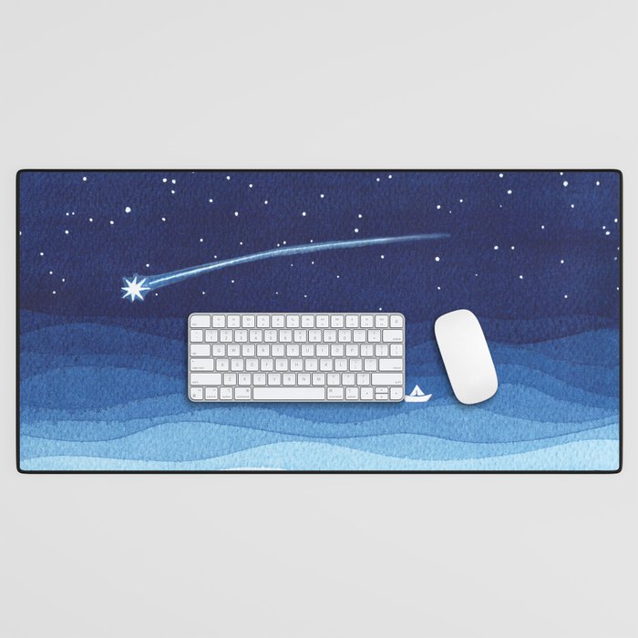 Falling star, shooting star, sailboat ocean waves blue sea Desk Mat Gallery Image 1