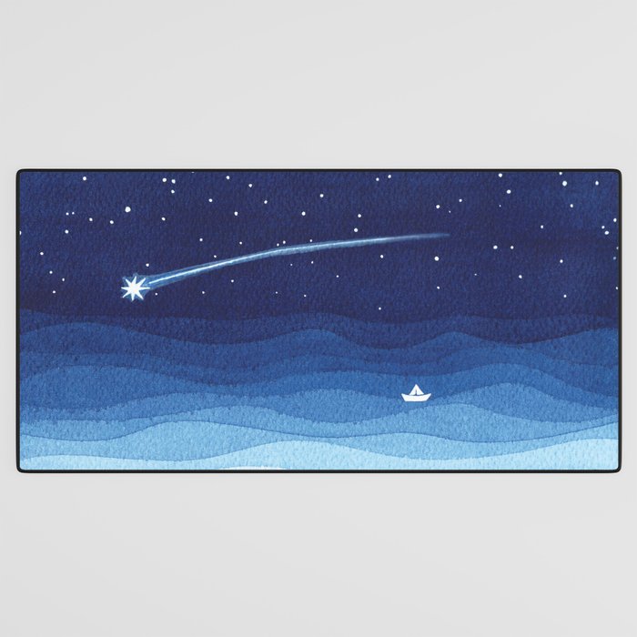 Falling star, shooting star, sailboat ocean waves blue sea Desk Mat Gallery Image 3