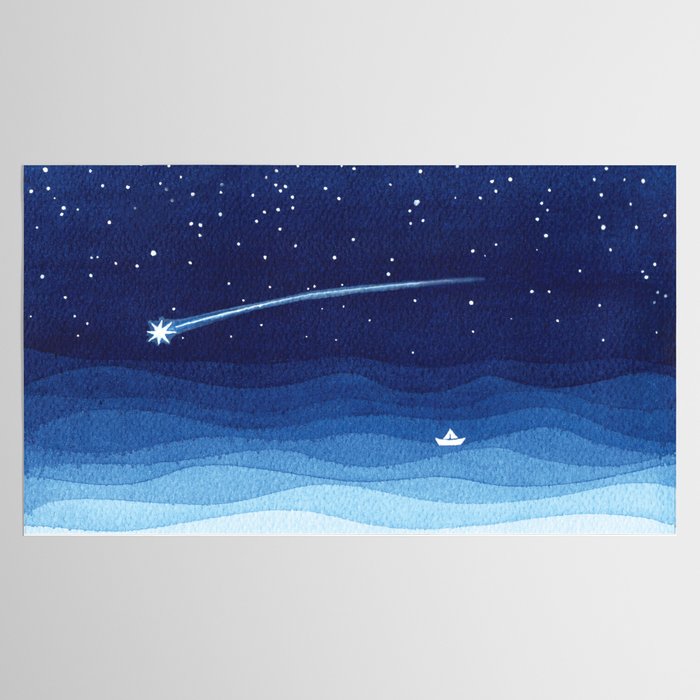 Falling star, shooting star, sailboat ocean waves blue sea Tablecloth Gallery Image 2