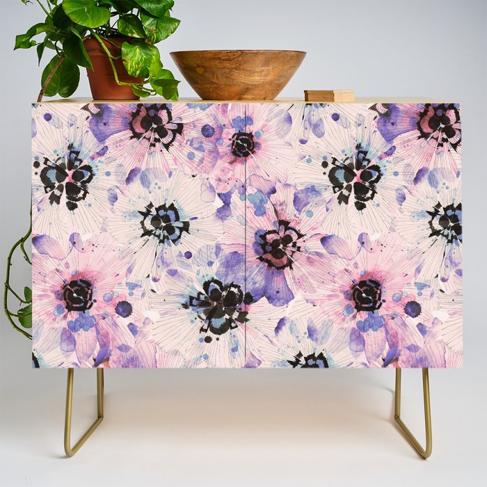 Abstract flowered paint modern Credenza Gallery Image 1