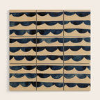 Thin Scalloped Line in indigo watercolor blue Wood Wall Art Gallery Image 1