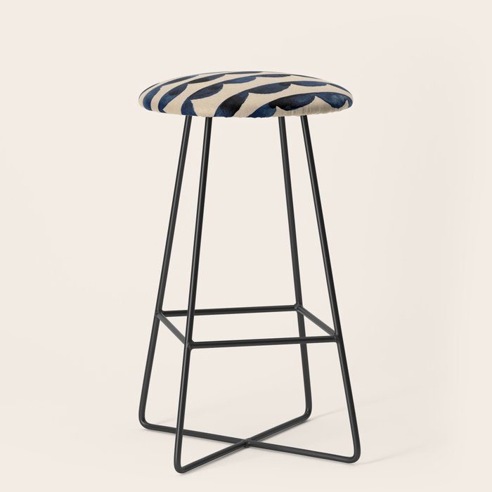 Thin Scalloped Line in indigo watercolor blue Stool Gallery Image 1
