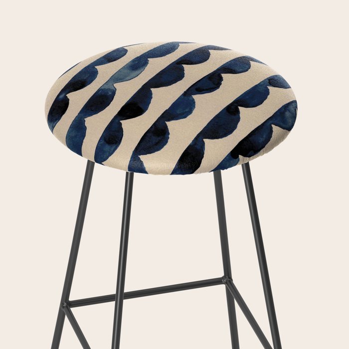 Thin Scalloped Line in indigo watercolor blue Stool Gallery Image 2