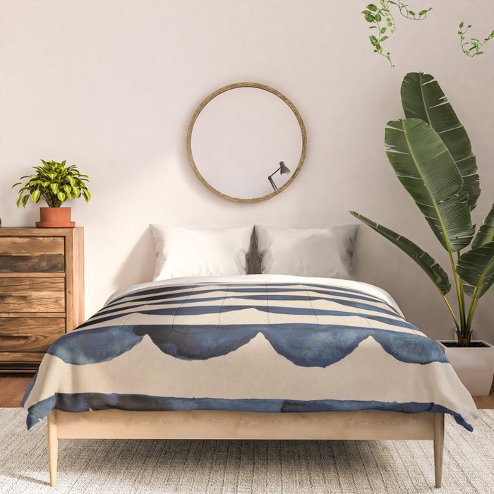 Thin Scalloped Line in indigo watercolor blue Comforter Gallery Image 3