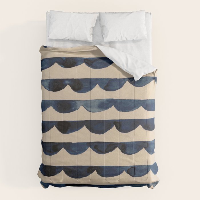 Thin Scalloped Line in indigo watercolor blue Comforter Gallery Image 6