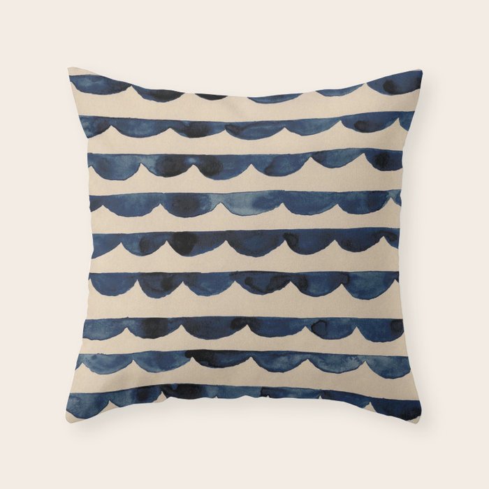Thin Scalloped Line in indigo watercolor blue Throw Pillow Gallery Image 6