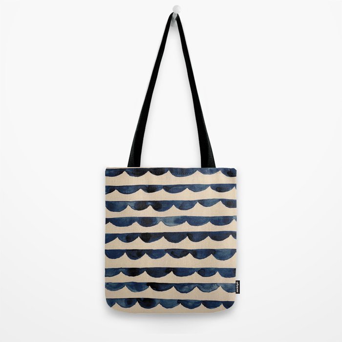 Thin Scalloped Line in indigo watercolor blue Tote Bag Gallery Image 2