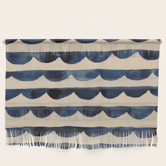 Thin Scalloped Line in indigo watercolor blue Wall Hanging Gallery Image 1