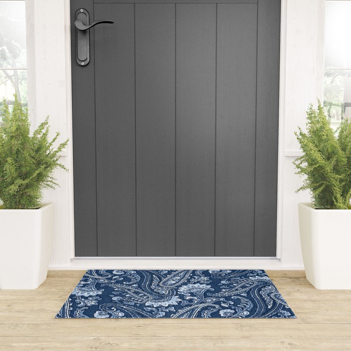 Blue indigo paisley Welcome Mat Gallery Image 3
