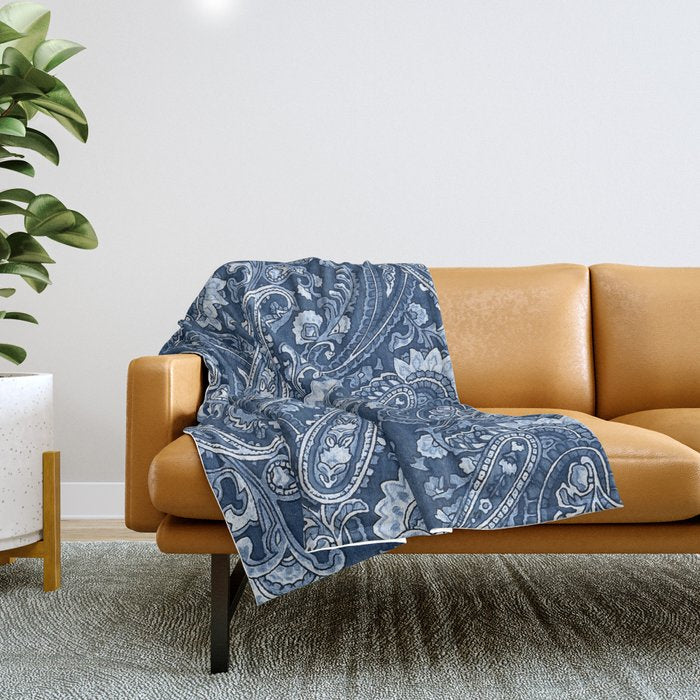 Blue indigo paisley Throw Blanket Gallery Image 1