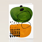 Modern Mid Century Fun Colorful Abstract Minimalist Painting Olive Green Yellow Ochre Buns Stationery Card Gallery Image 2