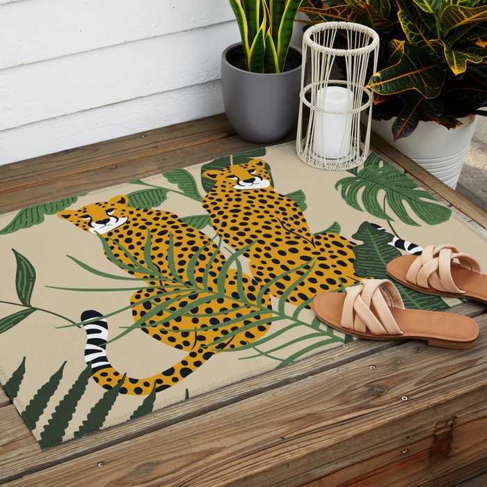 Palm Jungle Cheetah Prints Outdoor Rug Gallery Image 2