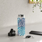 Floral Blooms and Leaves, Navy, Teal Blue, Yellow Water Bottle Gallery Image 4