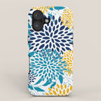 Floral Blooms and Leaves, Navy, Teal Blue, Yellow iPhone Case Gallery Image 1