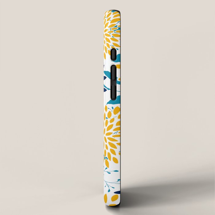 Floral Blooms and Leaves, Navy, Teal Blue, Yellow iPhone Case Gallery Image 2