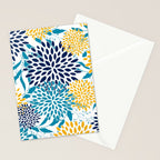 Floral Blooms and Leaves, Navy, Teal Blue, Yellow Stationery Card Gallery Image 2