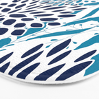Floral Blooms and Leaves, Navy, Teal Blue, Yellow Bath Mat Gallery Image 3