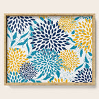 Floral Blooms and Leaves, Navy, Teal Blue, Yellow Serving Tray Gallery Image 1