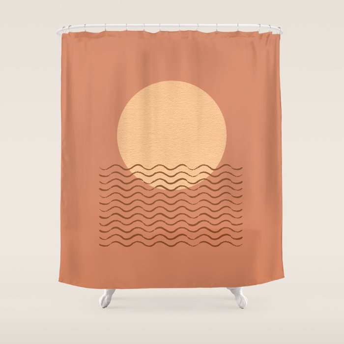 Ocean Wave Terracotta - Mid century modern Shower Curtain Gallery Image 1