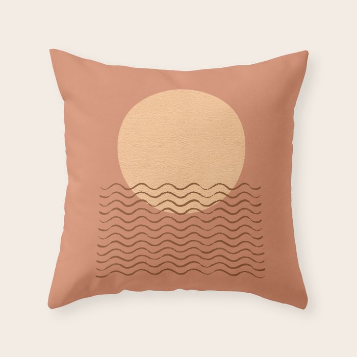 Ocean Wave Terracotta - Mid century modern Throw Pillow Gallery Image 1