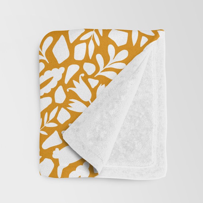 Folk Art Bunnies - Ochre and white Throw Blanket Gallery Image 3