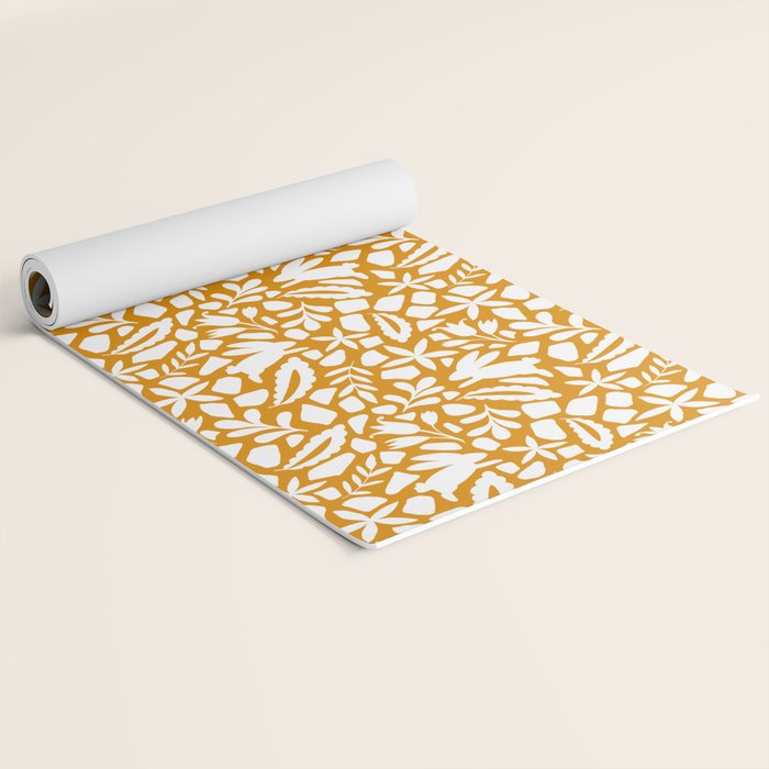 Folk Art Bunnies - Ochre and white Yoga Mat Gallery Image 2