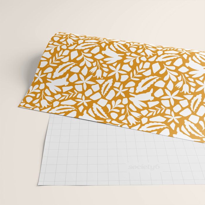 Folk Art Bunnies - Ochre and white Wrapping Paper Gallery Image 2