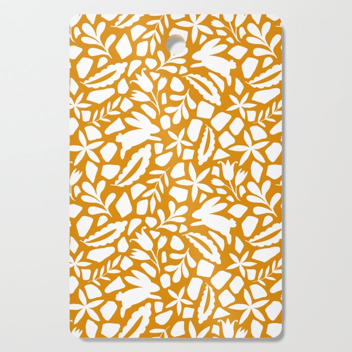 Folk Art Bunnies - Ochre and white Cutting Board Gallery Image 1