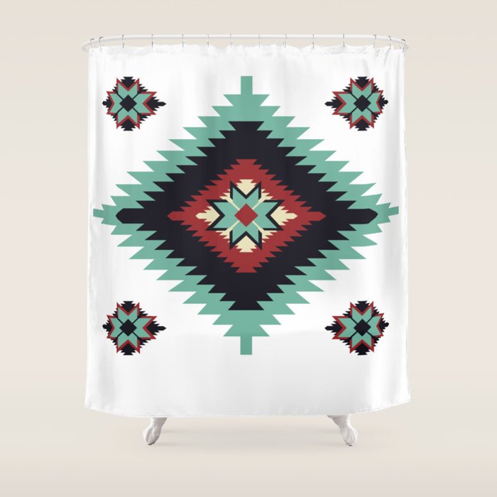 Southwest Santa Fe Geometric Tribal Indian Pattern Shower Curtain Gallery Image 1