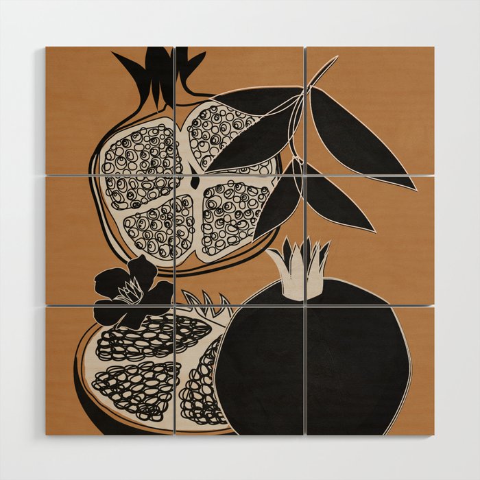 Line Art Pomegranates 5 Wood Wall Art Gallery Image 1