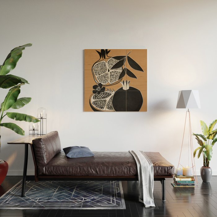 Line Art Pomegranates 5 Wood Wall Art Gallery Image 2