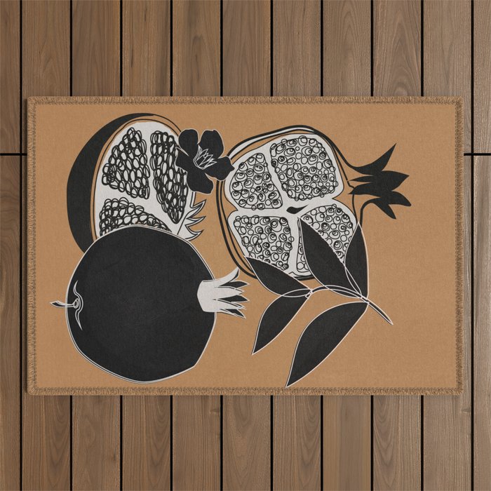 Line Art Pomegranates 5 Outdoor Rug Gallery Image 1