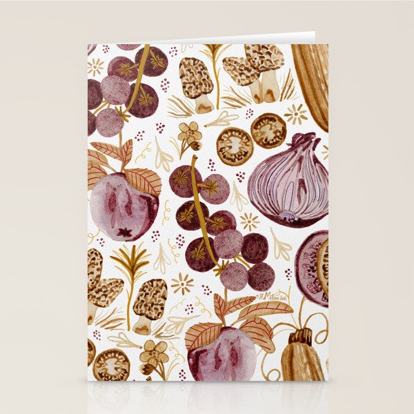 Garden Vegetables & Fresh Fruit in Ochre & Burgundy Stationery Card Gallery Image 2