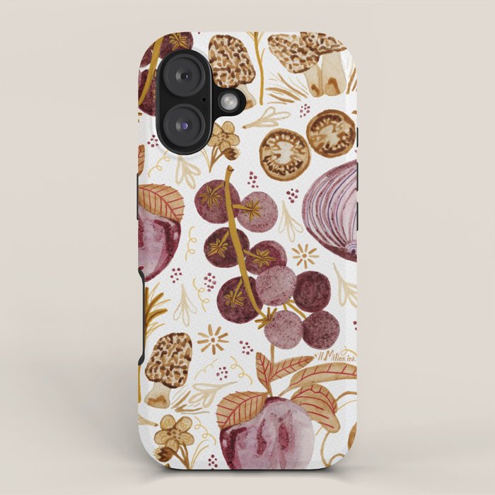 Garden Vegetables & Fresh Fruit in Ochre & Burgundy iPhone Case Gallery Image 1