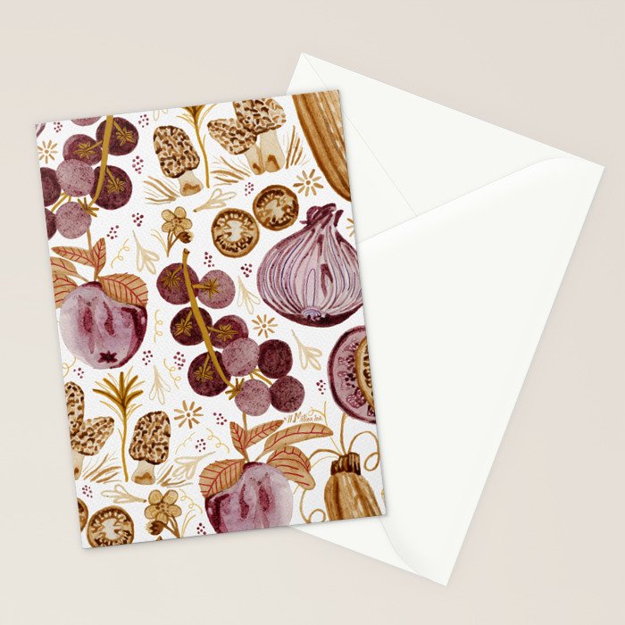 Garden Vegetables & Fresh Fruit in Ochre & Burgundy Stationery Card Gallery Image 2