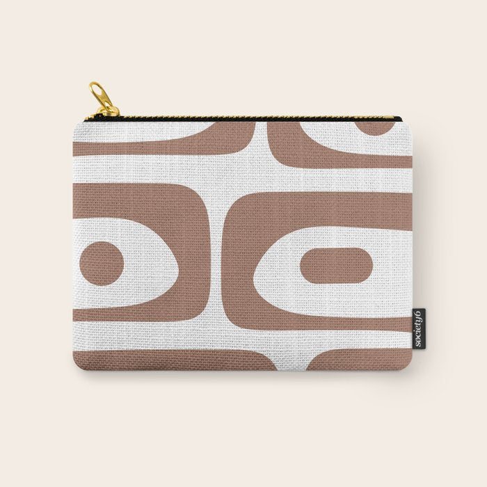 Mid Century Modern Abstract Piquet Pattern in Mocha Brown and White Carry All Pouch Gallery Image 1