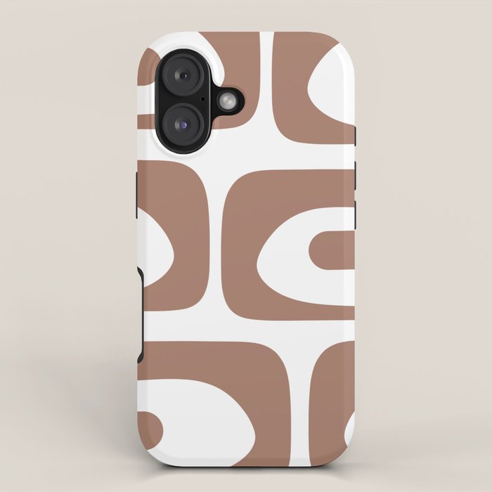 Mid Century Modern Abstract Piquet Pattern in Mocha Brown and White iPhone Case Gallery Image 1