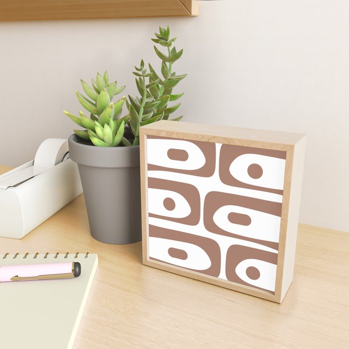 Mid Century Modern Abstract Piquet Pattern in Mocha Brown and White Mini Art Print Gallery Image 2