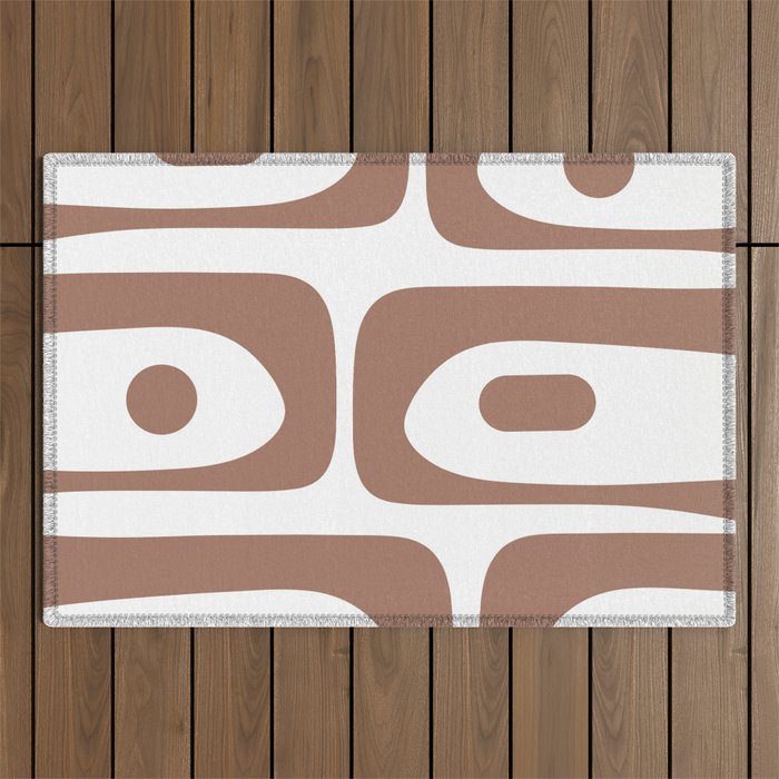 Mid Century Modern Abstract Piquet Pattern in Mocha Brown and White Outdoor Rug Gallery Image 1