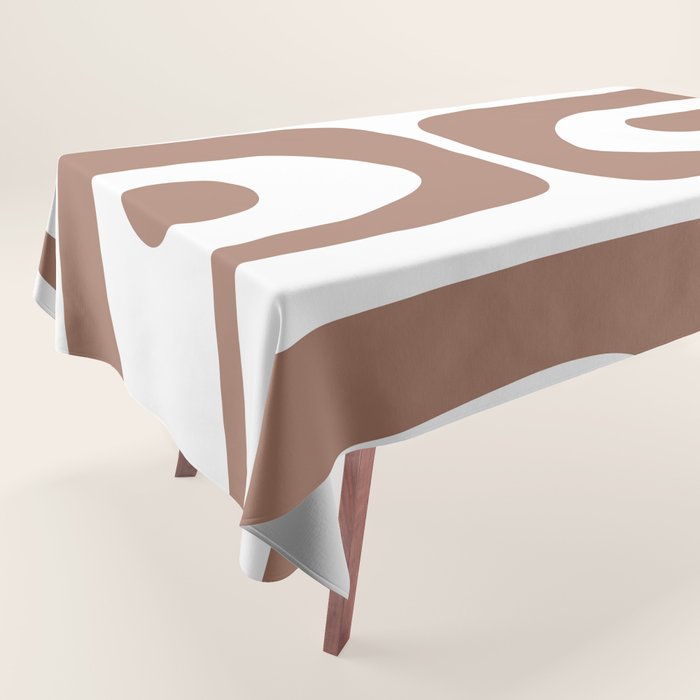 Mid Century Modern Abstract Piquet Pattern in Mocha Brown and White Tablecloth Gallery Image 1