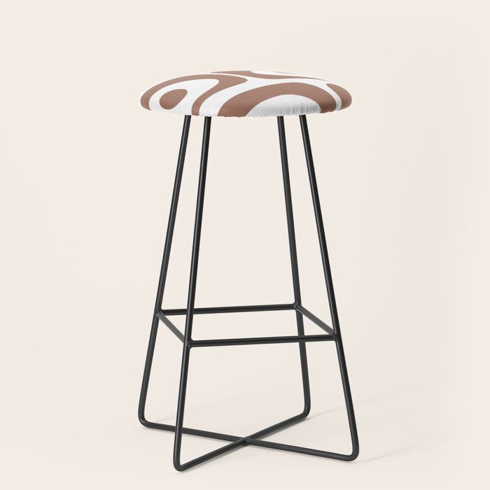 Mid Century Modern Abstract Piquet Pattern in Mocha Brown and White Stool Gallery Image 1