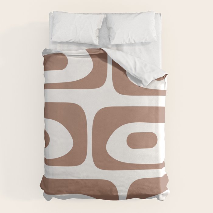 Mid Century Modern Abstract Piquet Pattern in Mocha Brown and White Duvet Cover Gallery Image 1