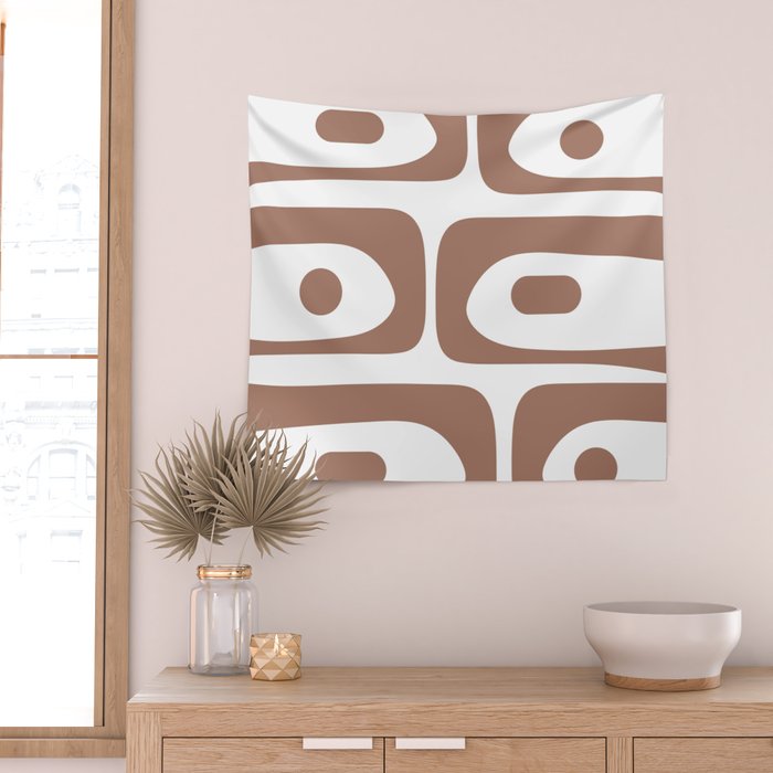 Mid Century Modern Abstract Piquet Pattern in Mocha Brown and White Wall Tapestry Gallery Image 2
