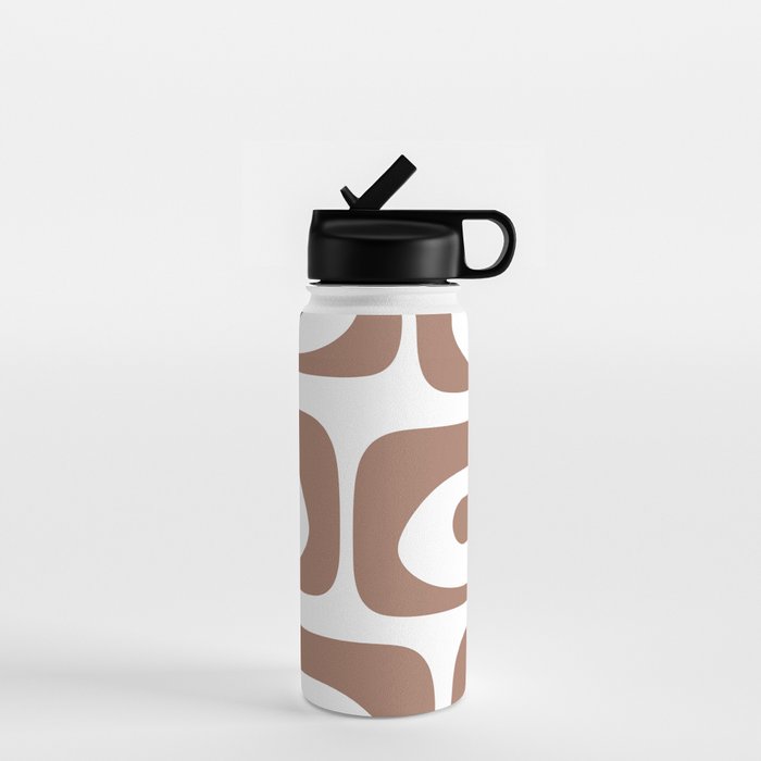 Mid Century Modern Abstract Piquet Pattern in Mocha Brown and White Water Bottle Gallery Image 1
