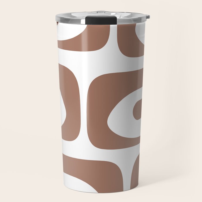 Mid Century Modern Abstract Piquet Pattern in Mocha Brown and White Travel Mug Gallery Image 1