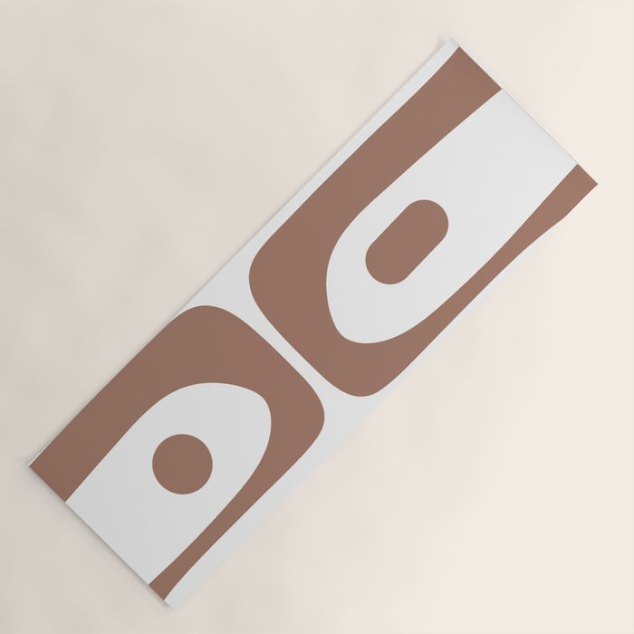 Mid Century Modern Abstract Piquet Pattern in Mocha Brown and White Yoga Mat Gallery Image 1