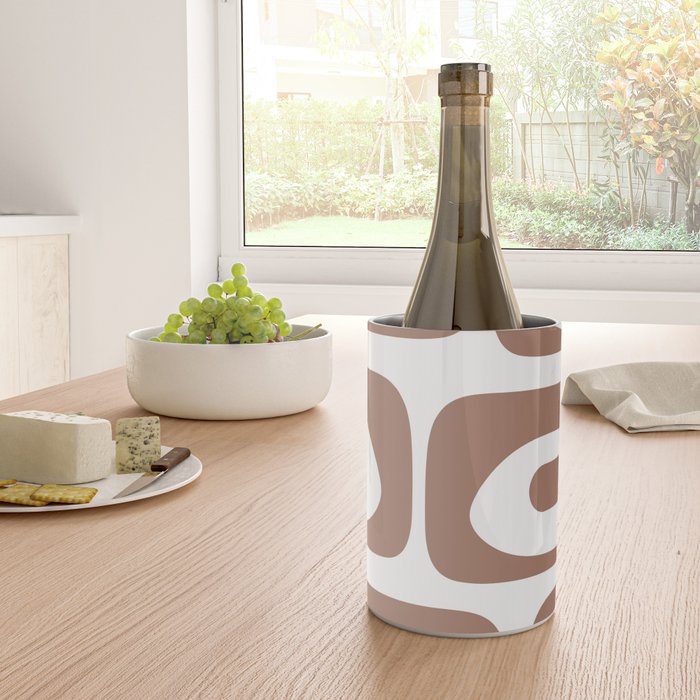 Mid Century Modern Abstract Piquet Pattern in Mocha Brown and White Wine Chiller Gallery Image 4